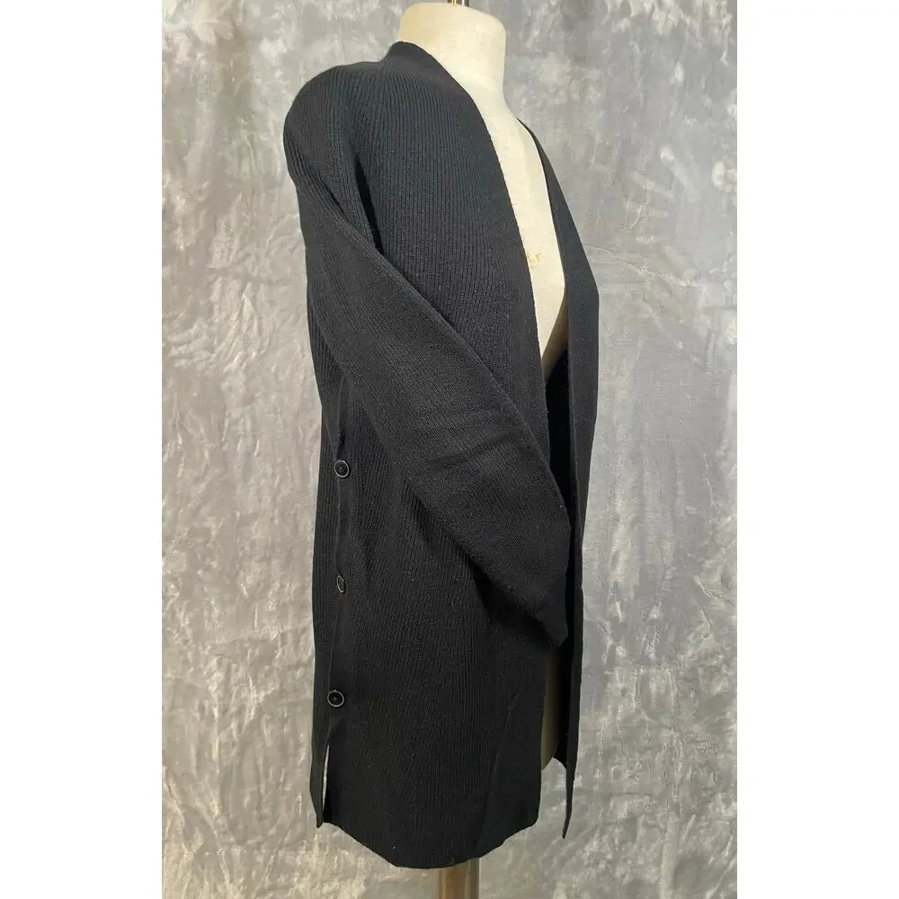 100% Cashmere black ribbed tunic length open front cardigan luxury‎ XS capsule